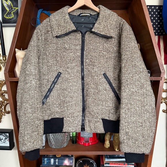 Vintage 80’s CB Sport - Wool Herringbone Bomber Jacket - Men’s XL